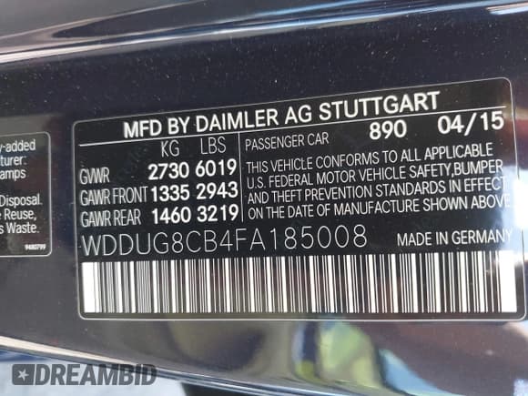 ✅ 2015 Mercedes-Benz S 550 • VIN: WDDUG8CB4FA185008 • Lot: 43610189. Listed on IAAI with 60,760 mi. Free auction sales archive from the USA and detailed vehicle history report at DreamBid. Image 9.