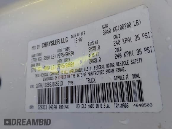 ✅ 2008 Dodge 1500 ST • VIN: 1D7HU18288J165213 • Lot: 43489605. Wystawiony na IAAI z przebiegiem 276 496 mil. Bezpłatny archiwum sprzedaży aukcyjnych z USA i szczegółowy raport historii pojazdu na DreamBid. Zdjęcie 9.