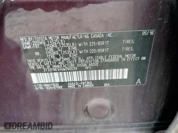 ✅ 2016 Toyota RAV4 LE • VIN: 2T3ZFREV4GW280039 • Lot: 92846975. Wystawiony na Copart z przebiegiem 167 305 mil. Bezpłatny archiwum sprzedaży aukcyjnych z USA i szczegółowy raport historii pojazdu na DreamBid. Zdjęcie 12.