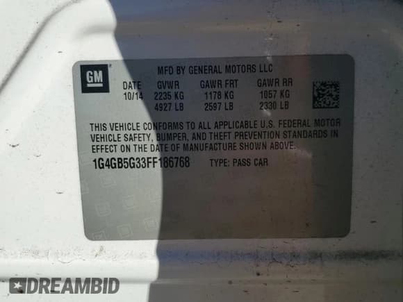 ✅ 2015 Buick LaCrosse Leather • VIN: 1G4GB5G33FF186768 • Lot: 90994865. Wystawiony na Copart z przebiegiem 116 926 mil. Bezpłatny archiwum sprzedaży aukcyjnych z USA i szczegółowy raport historii pojazdu na DreamBid. Zdjęcie 12.