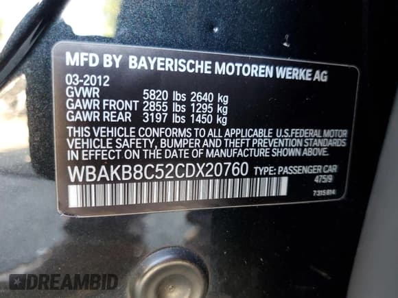 ✅ 2012 BMW 7 Series 750Li • VIN: WBAKB8C52CDX20760 • Lot: 91109405. Listed on Copart with 124,600 mi. Free auction sales archive from the USA and detailed vehicle history report at DreamBid. Image 13.