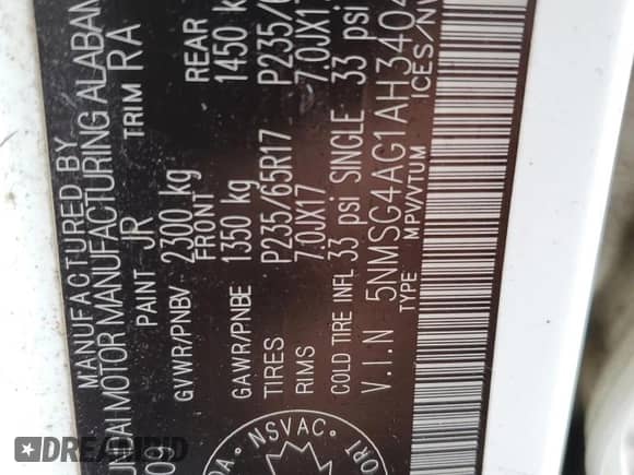 2010 Hyundai Santa Fe z VIN 5NMSG4AG1AH340427, wystawiony jako Copart lot #74011824 z przebiegiem 166 515 mil mil oraz Czysty tytuł • Clean title. Historia ofert i sprzedaży dostępna na DreamBid. Obrazek 13.