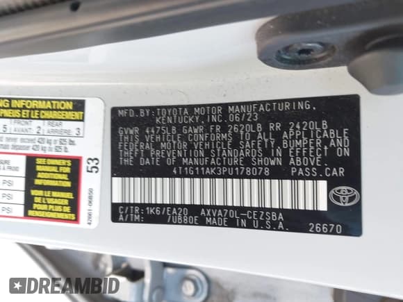 ✅ 2023 Toyota Camry SE • VIN: 4T1G11AK3PU178078 • Lot: 43661708. Wystawiony na IAAI z przebiegiem 40 491 mil. Bezpłatny archiwum sprzedaży aukcyjnych z USA i szczegółowy raport historii pojazdu na DreamBid. Zdjęcie 9.