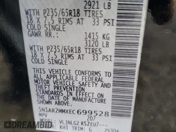 ✅ 2014 Nissan Pathfinder SV • VIN: 5N1AR2MMXEC699528 • Lot: 92257965. Listed on Copart with 153,816 mi. Free auction sales archive from the USA and detailed vehicle history report at DreamBid. Image 13.