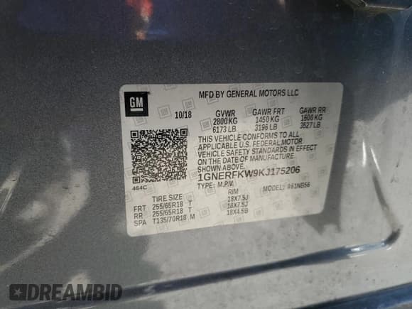 ✅ 2019 Chevrolet Traverse LS • VIN: 1GNERFKW9KJ175206 • Lot: 90935375. Wystawiony na Copart z przebiegiem 92 076 mil. Bezpłatny archiwum sprzedaży aukcyjnych z USA i szczegółowy raport historii pojazdu na DreamBid. Zdjęcie 13.