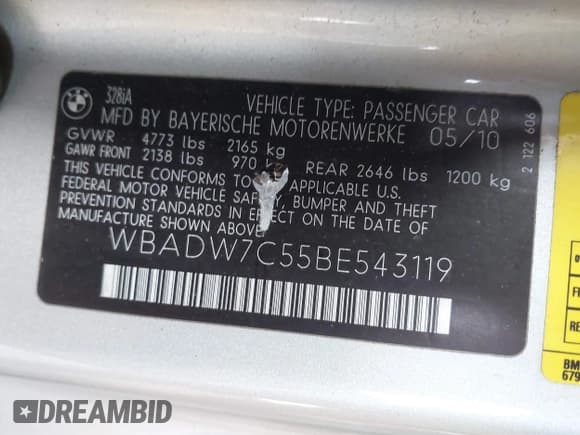 ✅ 2011 BMW 3 Series 328i • VIN: WBADW7C55BE543119 • Lot: 42465825. Listed on IAAI with 78,327 mi. Free auction sales archive from the USA and detailed vehicle history report at DreamBid. Image 9.
