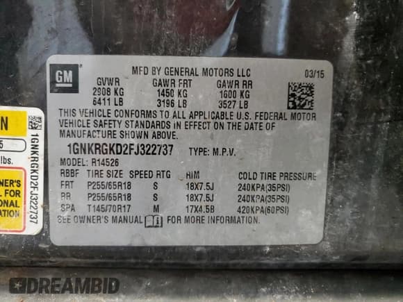 ✅ 2015 Chevrolet Traverse LT • VIN: 1GNKRGKD2FJ322737 • Lot: 72196094. Wystawiony na Copart z przebiegiem 115 513 mil. Bezpłatny archiwum sprzedaży aukcyjnych z USA i szczegółowy raport historii pojazdu na DreamBid. Zdjęcie 15.