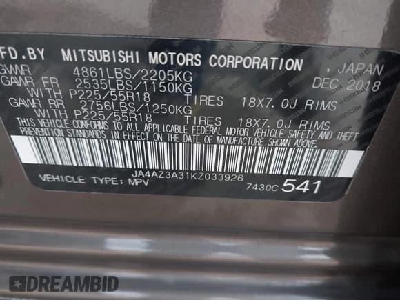 ✅ 2019 Mitsubishi Outlander ES • VIN: JA4AZ3A31KZ033926 • Lot: 43396938. Wystawiony na IAAI z przebiegiem 85 898 mil. Bezpłatny archiwum sprzedaży aukcyjnych z USA i szczegółowy raport historii pojazdu na DreamBid. Zdjęcie 9.