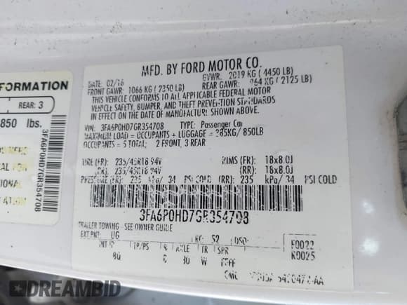 ✅ 2016 Ford Fusion SE • VIN: 3FA6P0HD7GR354708 • Lot: 43757269. Wystawiony na IAAI z przebiegiem 130 099 mil. Bezpłatny archiwum sprzedaży aukcyjnych z USA i szczegółowy raport historii pojazdu na DreamBid. Zdjęcie 9.