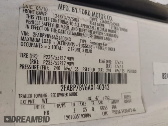 ✅ 2010 Ford Police Interceptor • VIN: 2FABP7BV6AX140343 • Lot: 43262109. Wystawiony na IAAI z przebiegiem 154 097 mil. Bezpłatny archiwum sprzedaży aukcyjnych z USA i szczegółowy raport historii pojazdu na DreamBid. Zdjęcie 9.