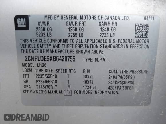 2011 Chevrolet Equinox 1LT с VIN 2CNFLDE5XB6420755, выставлен на аукционе IAAI как лот 42785634 с пробегом 182 703 миль миль и . История ставок и продаж доступна на DreamBid. Изображение 9.