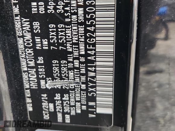 ✅ 2015 Hyundai Santa Fe • VIN: 5XYZW4LA4FG245503 • Lot: 85536545. Wystawiony na Copart z przebiegiem 189 243 mil. Bezpłatny archiwum sprzedaży aukcyjnych z USA i szczegółowy raport historii pojazdu na DreamBid. Zdjęcie 14.