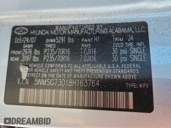 ✅ 2008 Hyundai Santa Fe GLS • VIN: 5NMSG73D18H163764 • Lot: 83773965. Listed on Copart with 77,299 mi. Free auction sales archive from the USA and detailed vehicle history report at DreamBid. Image 12.