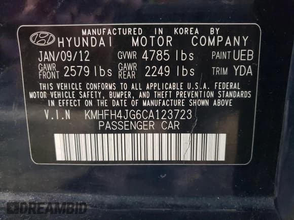 ✅ 2012 Hyundai Azera • VIN: KMHFH4JG6CA123723 • Лот: 67216365. Опубликован ранее на Copart с пробегом 155 009 миль. Бесплатный доступ к архиву аукционных продаж из США и подробный отчёт об истории автомобиля на DreamBid. Изображение 13.