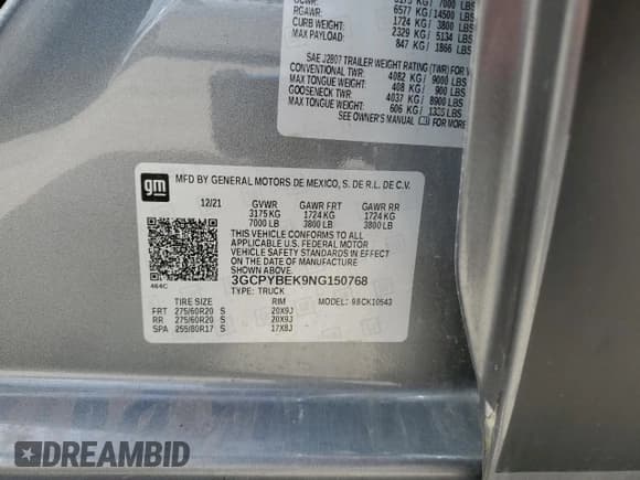 ✅ 2022 Chevrolet Silverado 1500 Custom • VIN: 3GCPYBEK9NG150768 • Lot: 61643675. Wystawiony na Copart z przebiegiem 37 574 mil. Bezpłatny archiwum sprzedaży aukcyjnych z USA i szczegółowy raport historii pojazdu na DreamBid. Zdjęcie 12.