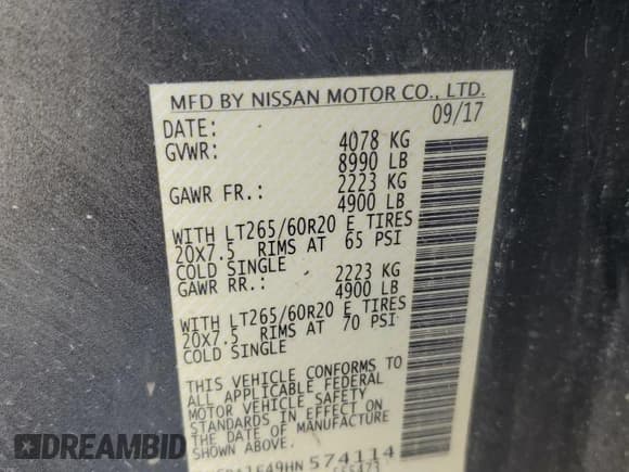 ✅ 2017 Nissan Titan Pro-4X • VIN: 1N6BA1F49HN574114 • Lot: 70271115. Wystawiony na Copart z przebiegiem 123 458 mil. Bezpłatny archiwum sprzedaży aukcyjnych z USA i szczegółowy raport historii pojazdu na DreamBid. Zdjęcie 12.