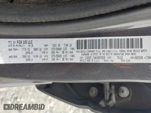 2019 Ram 1500 Laramie с VIN 1C6SRFJT0KN587839, выставлен на аукционе Copart как лот 81923715 с пробегом 172 305 миль миль и Списание • Salvage title. История ставок и продаж доступна на DreamBid. Изображение 12.