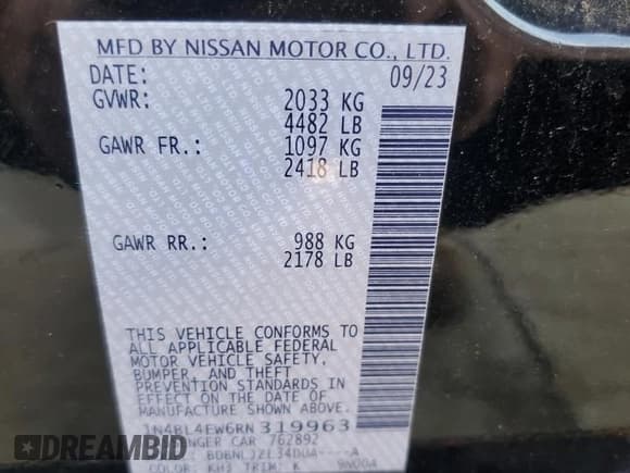 ✅ 2024 Nissan Altima SL • VIN: 1N4BL4EW6RN319963 • Lot: 85315425. Wystawiony na Copart z przebiegiem 38 157 mil. Bezpłatny archiwum sprzedaży aukcyjnych z USA i szczegółowy raport historii pojazdu na DreamBid. Zdjęcie 12.
