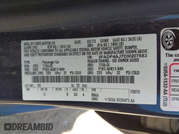 ✅ 2013 Ford Fiesta S • VIN: 3FADP4AJ7DM207683 • Lot: 42220602. Listed on IAAI with 129,549 mi. Free auction sales archive from the USA and detailed vehicle history report at DreamBid. Image 9.