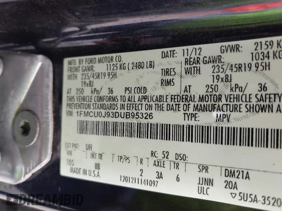 ✅ 2013 Ford Escape Titanium • VIN: 1FMCU0J93DUB95326 • Лот: 43758934. Опубликован ранее на IAAI с пробегом 209 274 миль. Бесплатный доступ к архиву аукционных продаж из США и подробный отчёт об истории автомобиля на DreamBid. Изображение 9.