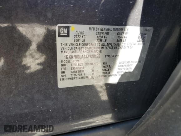 ✅ 2018 GMC Acadia SLT • VIN: 1GKKNMLA1JZ128190 • Lot: 53149635. Listed on Copart with 131,363 mi. Free auction sales archive from the USA and detailed vehicle history report at DreamBid. Image 14.