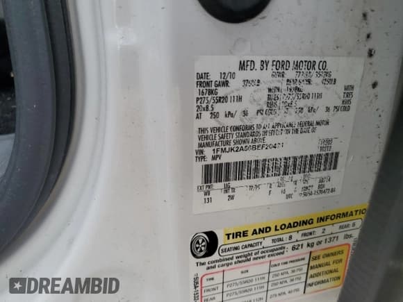 ✅ 2011 Ford Expedition Max Limited • VIN: 1FMJK2A56BEF20421 • Lot: 67276875. Listed on Copart with Not provided. Free auction sales archive from the USA and detailed vehicle history report at DreamBid. Image 13.