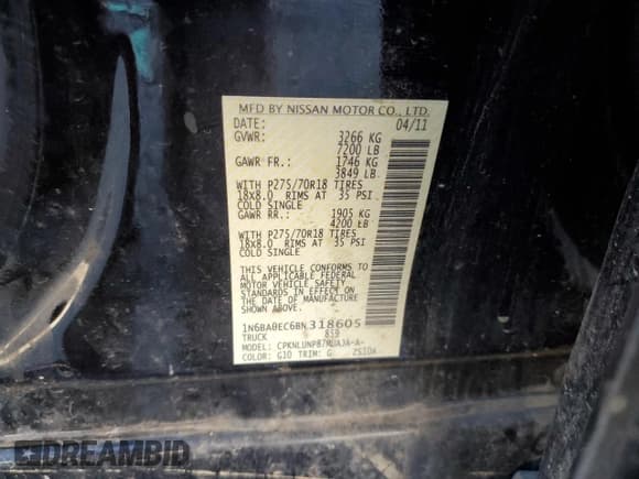 ✅ 2011 Nissan Titan SV • VIN: 1N6BA0EC6BN318605 • Лот: 86826285. Опубликован ранее на Copart с пробегом 144 699 миль. Бесплатный доступ к архиву аукционных продаж из США и подробный отчёт об истории автомобиля на DreamBid. Изображение 12.