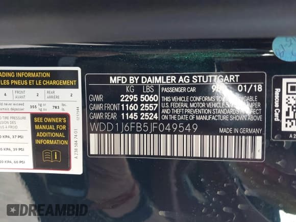 ✅ 2018 Mercedes-Benz E 400 • VIN: WDD1J6FB5JF049549 • Lot: 43656018. Listed on IAAI with 46,748 mi. Free auction sales archive from the USA and detailed vehicle history report at DreamBid. Image 9.