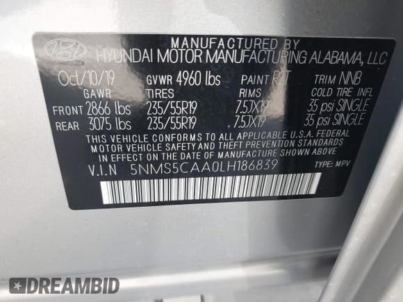 ✅ 2020 Hyundai Santa Fe Limited • VIN: 5NMS5CAA0LH186839 • Лот: 41981573. Опубликован ранее на IAAI с пробегом 68 751 миль. Бесплатный доступ к архиву аукционных продаж из США и подробный отчёт об истории автомобиля на DreamBid. Изображение 9.