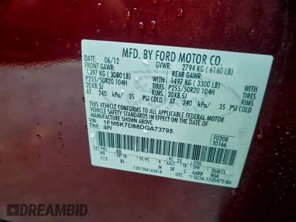 ✅ 2013 Ford Explorer XLT • VIN: 1FM5K7D88DGA73795 • Lot: 94438875. Wystawiony na Copart z przebiegiem 199 913 mil. Bezpłatny archiwum sprzedaży aukcyjnych z USA i szczegółowy raport historii pojazdu na DreamBid. Zdjęcie 12.