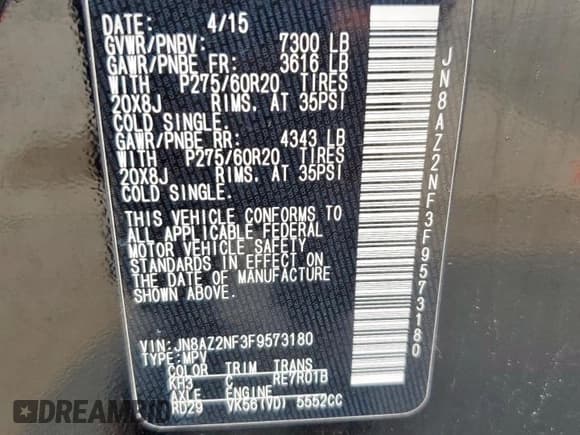 ✅ 2015 Infiniti QX80 • VIN: JN8AZ2NF3F9573180 • Лот: 81087035. Опубликован ранее на Copart с пробегом 152 673 миль. Бесплатный доступ к архиву аукционных продаж из США и подробный отчёт об истории автомобиля на DreamBid. Изображение 13.