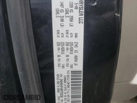 ✅ 2008 Chrysler Town & Country Touring • VIN: 2A8HR54P48R793598 • Lot: 60818535. Listed on Copart with 143,104 mi. Free auction sales archive from the USA and detailed vehicle history report at DreamBid. Image 13.