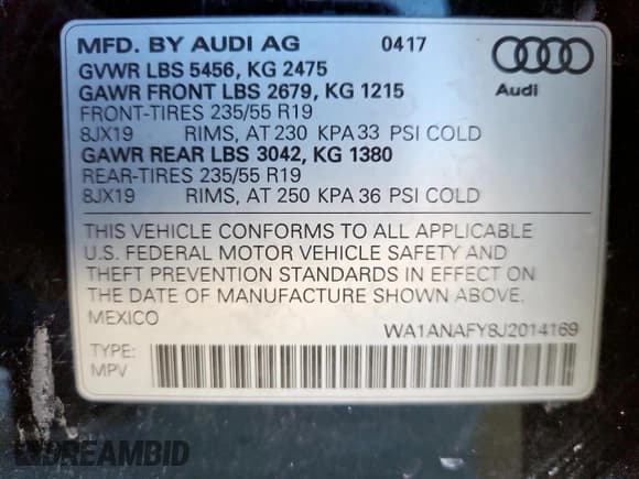 ✅ 2018 Audi Q5 Premium • VIN: WA1ANAFY8J2014169 • Lot: 91771785. Listed on Copart with 78,347 mi. Free auction sales archive from the USA and detailed vehicle history report at DreamBid. Image 12.
