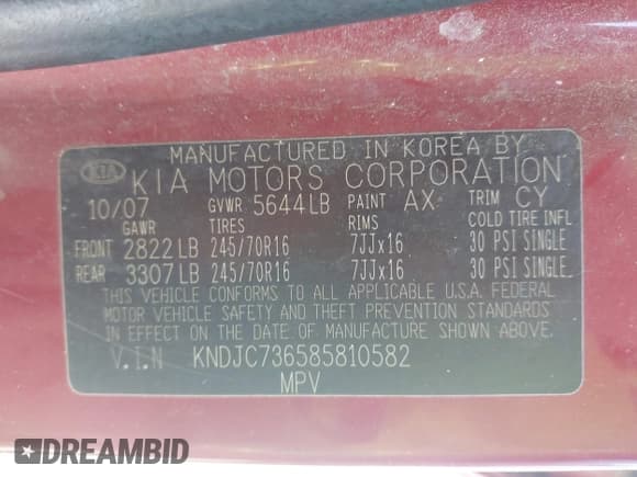 ✅ 2008 Kia Sorento EX • VIN: KNDJC736585810582 • Лот: 42611398. Опубликован ранее на IAAI с пробегом 241 730 миль. Бесплатный доступ к архиву аукционных продаж из США и подробный отчёт об истории автомобиля на DreamBid. Изображение 9.