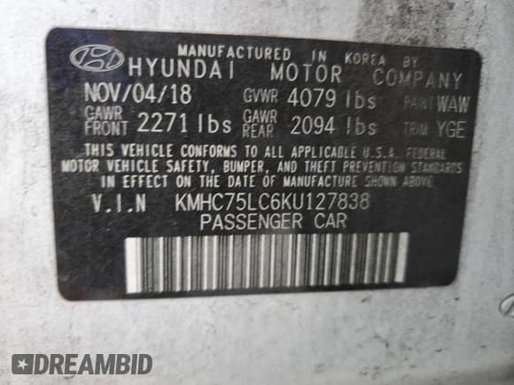 ✅ 2019 Hyundai Ioniq SEL • VIN: KMHC75LC6KU127838 • Lot: 41649605. Wystawiony na Copart z przebiegiem 83 360 mil. Bezpłatny archiwum sprzedaży aukcyjnych z USA i szczegółowy raport historii pojazdu na DreamBid. Zdjęcie 15.