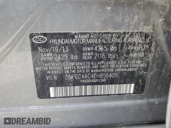 ✅ 2014 Hyundai Sonata SE • VIN: 5NPEC4AC4EH855405 • Lot: 62390814. Listed on Copart with 134,920 mi. Free auction sales archive from the USA and detailed vehicle history report at DreamBid. Image 12.