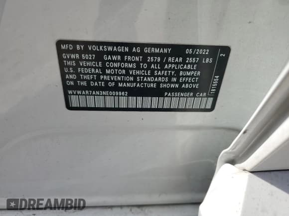 ✅ 2022 Volkswagen Arteon SEL R-Line • VIN: WVWAR7AN3NE009962 • Lot: 61428644. Listed on Copart with 51,309 mi. Free auction sales archive from the USA and detailed vehicle history report at DreamBid. Image 14.