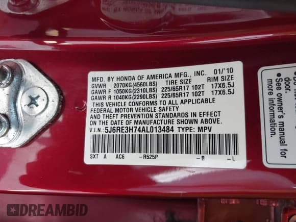 ✅ 2010 Honda CR-V EX-L • VIN: 5J6RE3H74AL013484 • Lot: 43745987. Listed on IAAI with 229,126 mi. Free auction sales archive from the USA and detailed vehicle history report at DreamBid. Image 9.