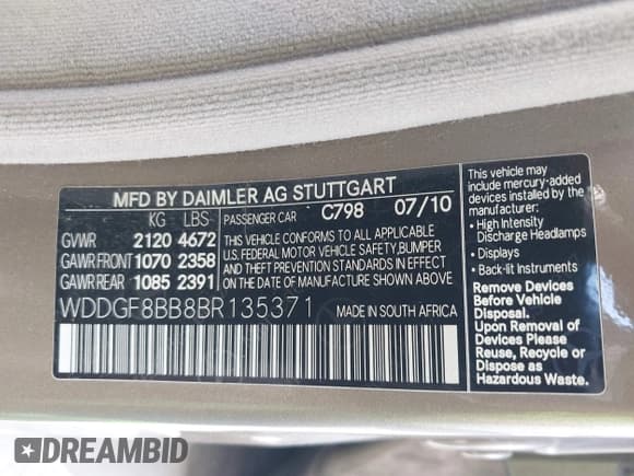 ✅ 2011 Mercedes-Benz C 300 Sport • VIN: WDDGF8BB8BR135371 • Lot: 43620284. Listed on IAAI with 129,989 mi. Free auction sales archive from the USA and detailed vehicle history report at DreamBid. Image 9.