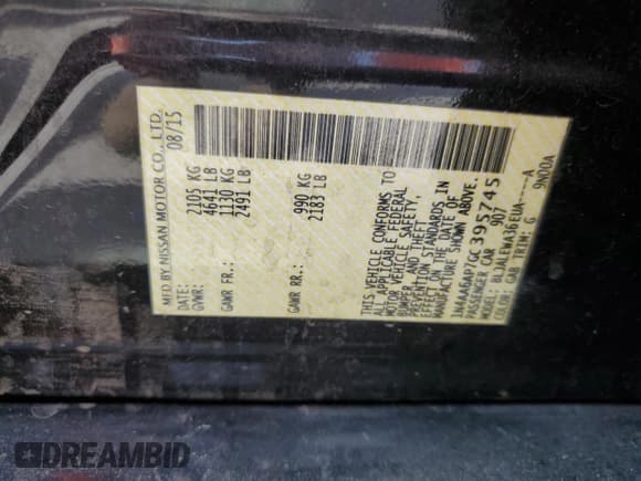 ✅ 2016 Nissan Maxima S • VIN: 1N4AA6AP7GC395745 • Лот: 54106185. Опубликован ранее на Copart с пробегом Не указан. Бесплатный доступ к архиву аукционных продаж из США и подробный отчёт об истории автомобиля на DreamBid. Изображение 12.