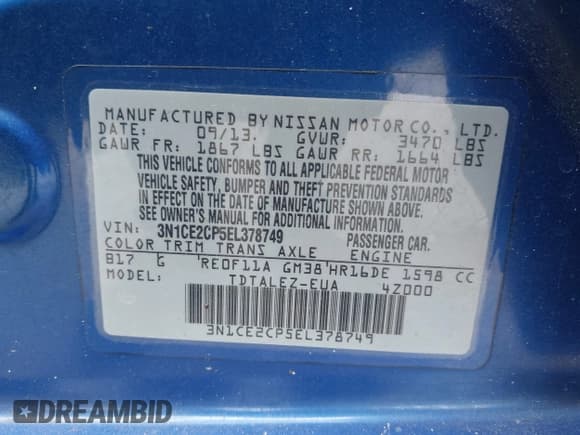 ✅ 2014 Nissan Note SV • VIN: 3N1CE2CP5EL378749 • Lot: 42515712. Listed on IAAI with 140,816 mi. Free auction sales archive from the USA and detailed vehicle history report at DreamBid. Image 9.