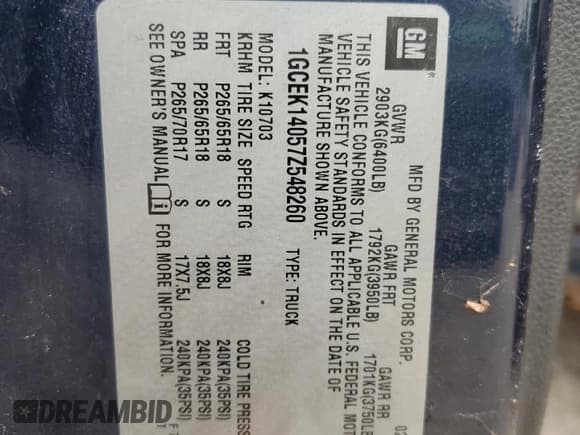 ✅ 2007 Chevrolet Silverado 1500 Work Truck • VIN: 1GCEK14057Z548260 • Lot: 59216075. Listed on Copart with 214,442 mi. Free auction sales archive from the USA and detailed vehicle history report at DreamBid. Image 12.