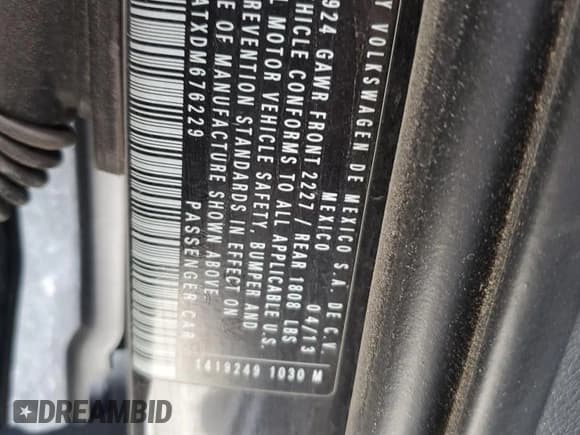 ✅ 2013 Volkswagen Beetle Fender Edition • VIN: 3VWJP7ATXDM676229 • Lot: 56746425. Listed on Copart with Not provided. Free auction sales archive from the USA and detailed vehicle history report at DreamBid. Image 12.