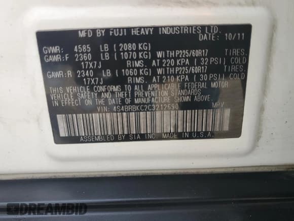 ✅ 2012 Subaru Outback Limited • VIN: 4S4BRBKC2C3212690 • Lot: 89590425. Listed on Copart with 214,610 mi. Free auction sales archive from the USA and detailed vehicle history report at DreamBid. Image 13.