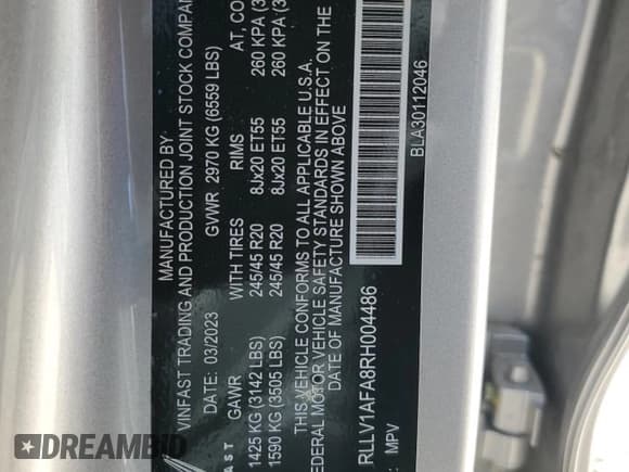 ✅ 2024 VinFast VF 8 Plus • VIN: RLLV1AFA8RH004486 • Lot: 65409365. Wystawiony na Copart z przebiegiem 2 926 mil. Bezpłatny archiwum sprzedaży aukcyjnych z USA i szczegółowy raport historii pojazdu na DreamBid. Zdjęcie 12.