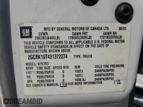 ✅ 2003 Chevrolet Silverado 1500 LS • VIN: 2GCEK19T431372274 • Лот: 68044814. Опубликован ранее на Copart с пробегом 129 691 миль. Бесплатный доступ к архиву аукционных продаж из США и подробный отчёт об истории автомобиля на DreamBid. Изображение 13.