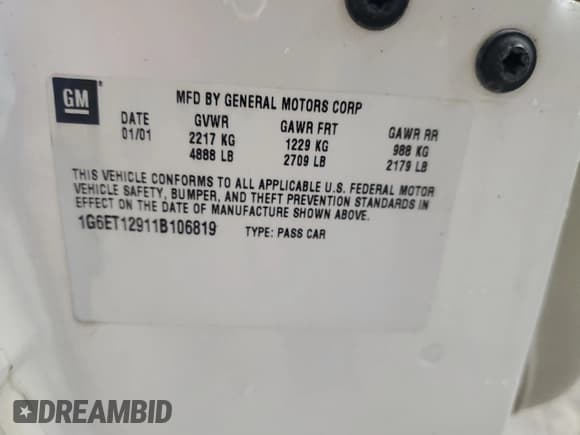 ✅ 2001 Cadillac Eldorado Touring ETC • VIN: 1G6ET12911B106819 • Lot: 55480155. Wystawiony na Copart z przebiegiem 97 422 mil. Bezpłatny archiwum sprzedaży aukcyjnych z USA i szczegółowy raport historii pojazdu na DreamBid. Zdjęcie 12.