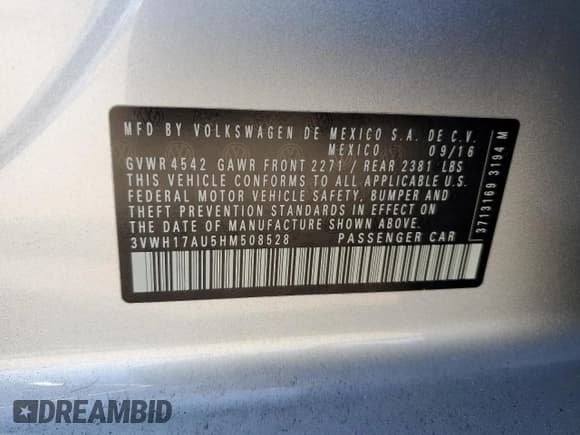 ✅ 2017 Volkswagen Golf S • VIN: 3VWH17AU5HM508528 • Lot: 81944385. Listed on Copart with 183,021 mi. Free auction sales archive from the USA and detailed vehicle history report at DreamBid. Image 14.