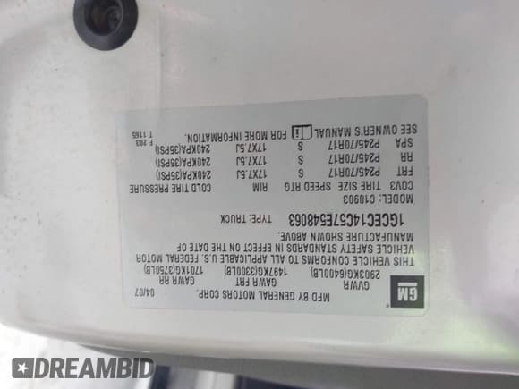 ✅ 2007 Chevrolet Silverado 1500 Work Truck • VIN: 1GCEC14C57E548063 • Лот: 42214003. Опубликован ранее на IAAI с пробегом 130 658 миль. Бесплатный доступ к архиву аукционных продаж из США и подробный отчёт об истории автомобиля на DreamBid. Изображение 9.