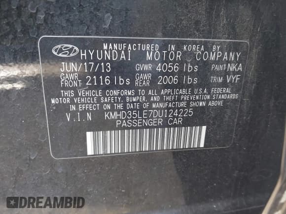 ✅ 2013 Hyundai Elantra • VIN: KMHD35LE7DU124225 • Lot: 43590670. Listed on IAAI with 98,658 mi. Free auction sales archive from the USA and detailed vehicle history report at DreamBid. Image 9.